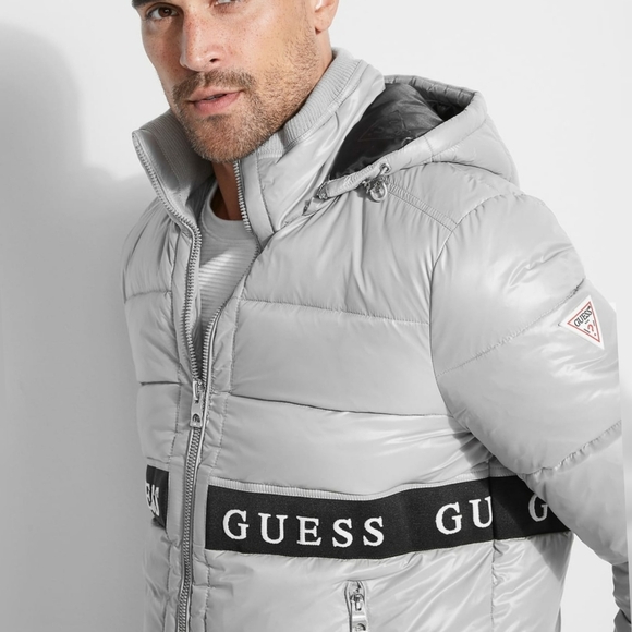 GUESS Challenger Logo Tape Puffer Jacket SZ XL - Picture 3 of 8